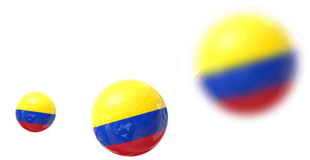 Esferas con la bandera de Colombia en distintos planos